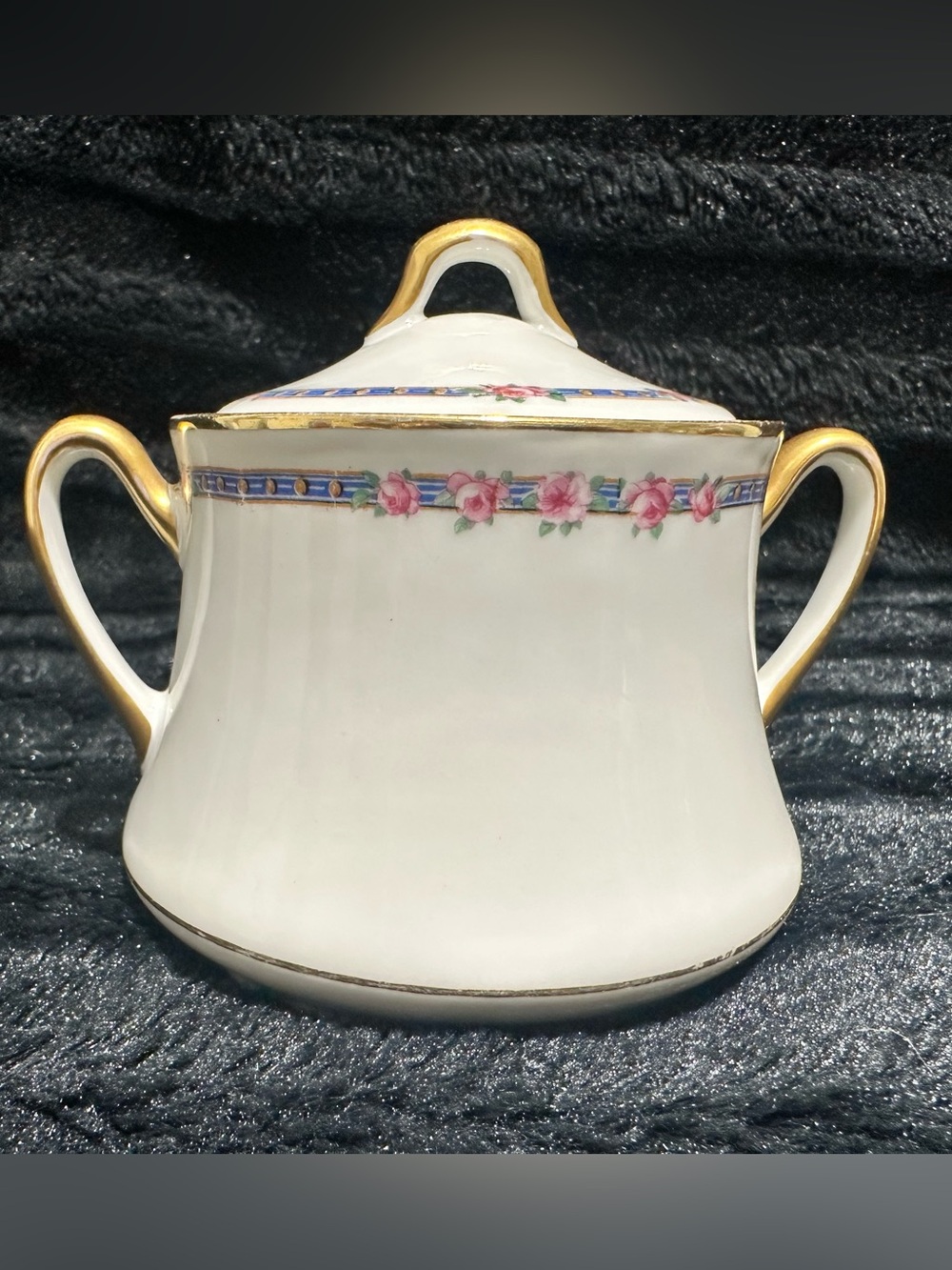 Vintage Limoges Sugar Bowl with Lid & Floral Gold Trim
